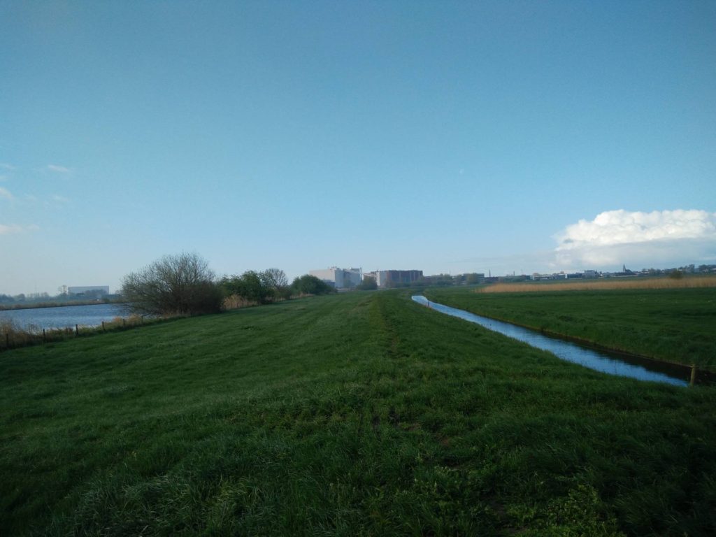 Het is mooi wandelen op de dijk langs het Zwarte Water.